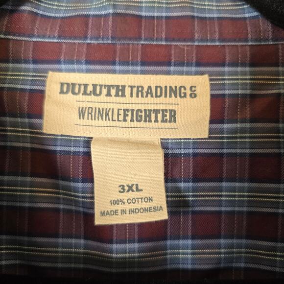 Duluth Trading Co Shirt Men's 3XL Red Blue Plaid Wrinkle Fighter Classic Casual - Picture 5 of 8